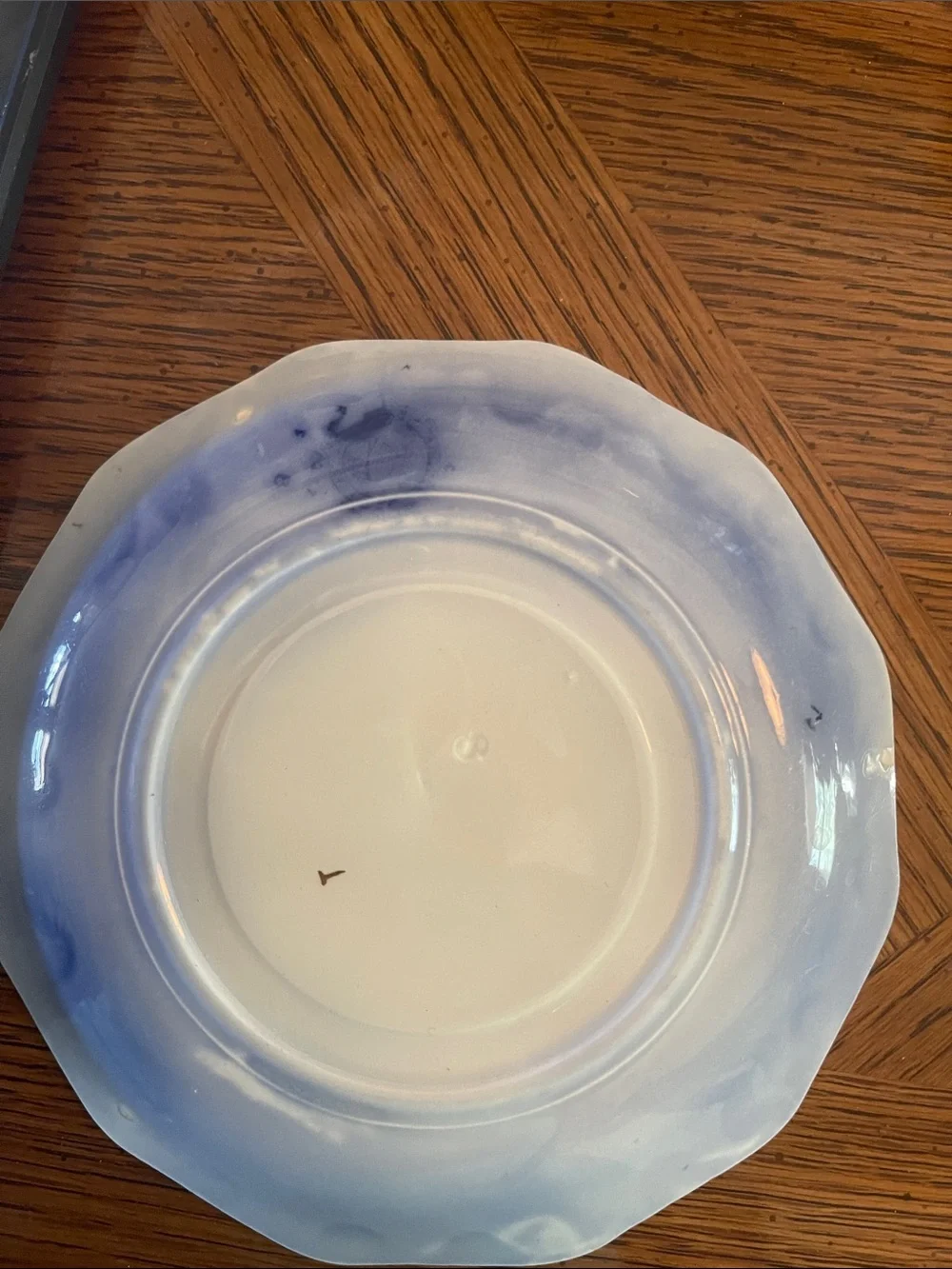 Blue and Gold Trim Porcelain Saucer — Classic Floral Motif